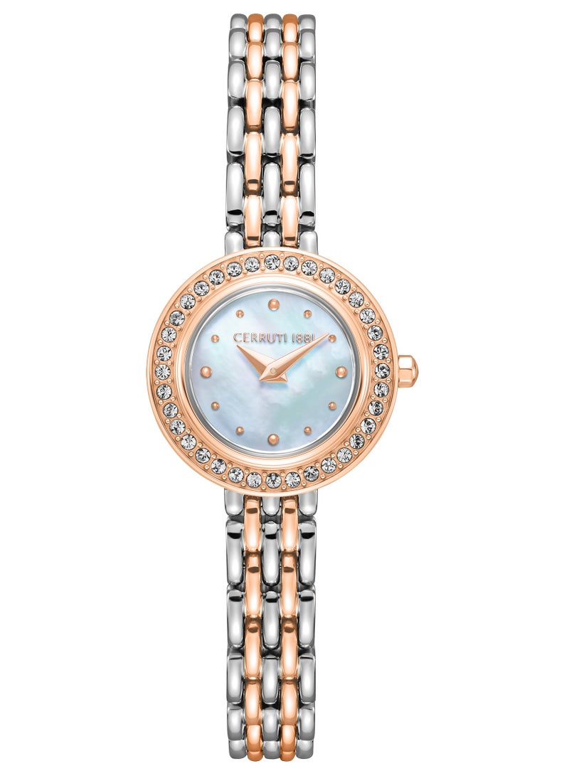 CERRUTI 1881 Men's Matera Analog Watch - White Mother of Pearl Dial, Crystal Embedded Topring, Two-Tone Bracelet  - Image 1