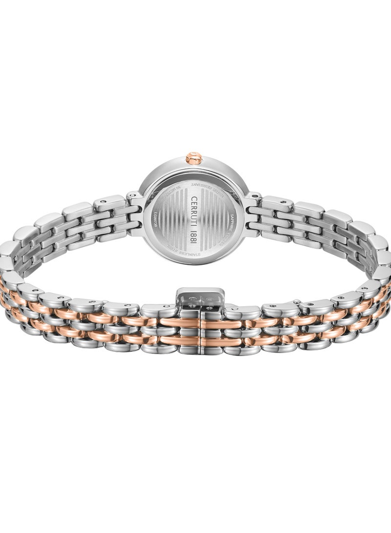 CERRUTI 1881 Men's Matera Analog Watch - White Mother of Pearl Dial, Crystal Embedded Topring, Two-Tone Bracelet  - Image 4