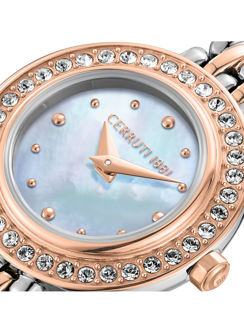 CERRUTI 1881 Men's Matera Analog Watch - White Mother of Pearl Dial, Crystal Embedded Topring, Two-Tone Bracelet  - Image 2