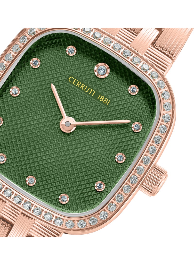 CERRUTI 1881 Women's Mira Analog Watch - Green Mother of Pearl Dial, Crystal Indexes, Rose Gold Bracelet  - Image 3
