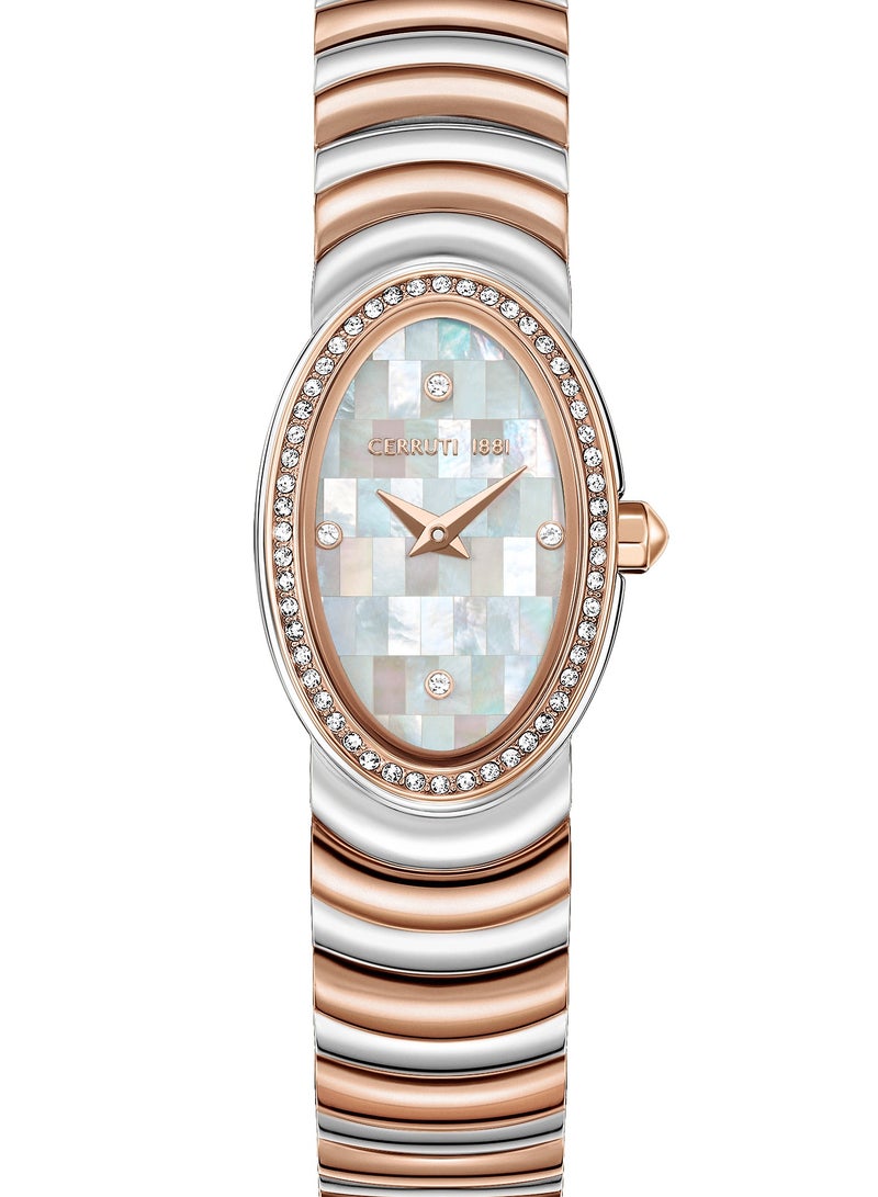 CERRUTI 1881 Women's Norcia Analog Watch - Oval Mosaic White Mother of Pearl Dial, Two-Tone Bracelet, Butterfly Buckle  - Image 1