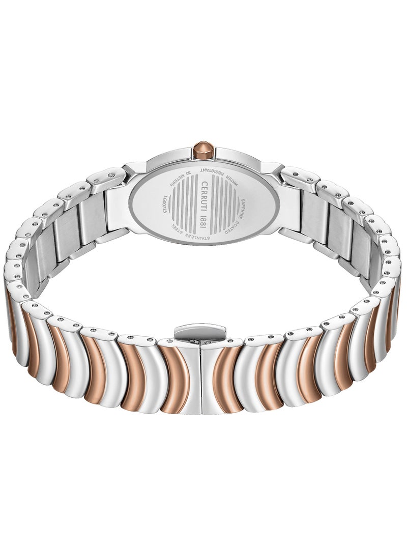 CERRUTI 1881 Women's Norcia Analog Watch - Oval Mosaic White Mother of Pearl Dial, Two-Tone Bracelet, Butterfly Buckle  - Image 4
