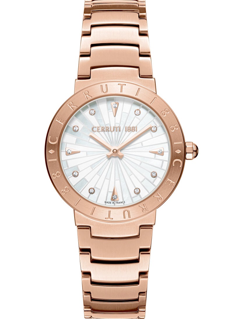 CERRUTI 1881 Women's Filiano Analog Watch - White Mother of Pearl Dial, Gold Rose Topring, Bracelet  - Image 1