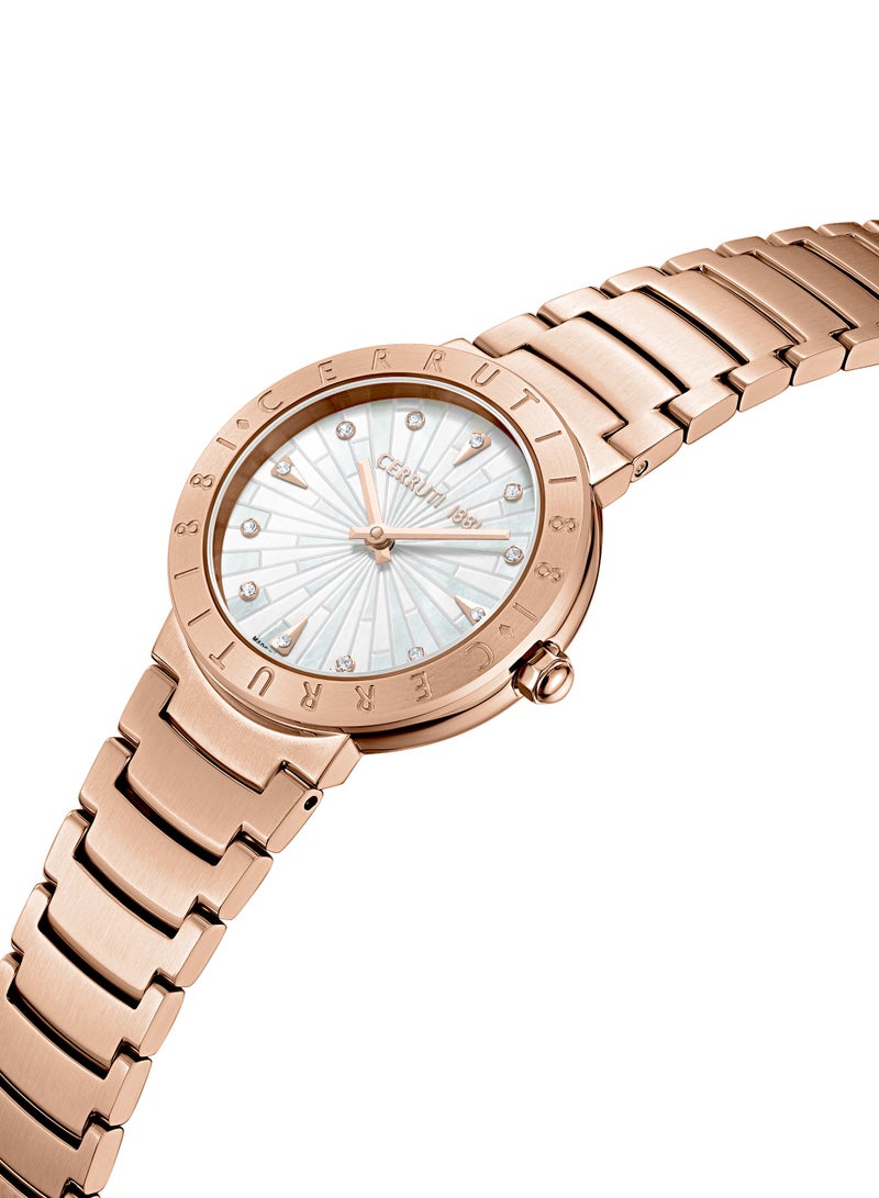 CERRUTI 1881 Women's Filiano Analog Watch - White Mother of Pearl Dial, Gold Rose Topring, Bracelet  - Image 2