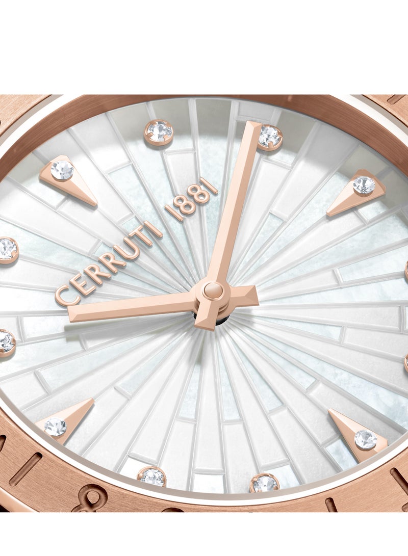 CERRUTI 1881 Women's Filiano Analog Watch - White Mother of Pearl Dial, Gold Rose Topring, Bracelet  - Image 3