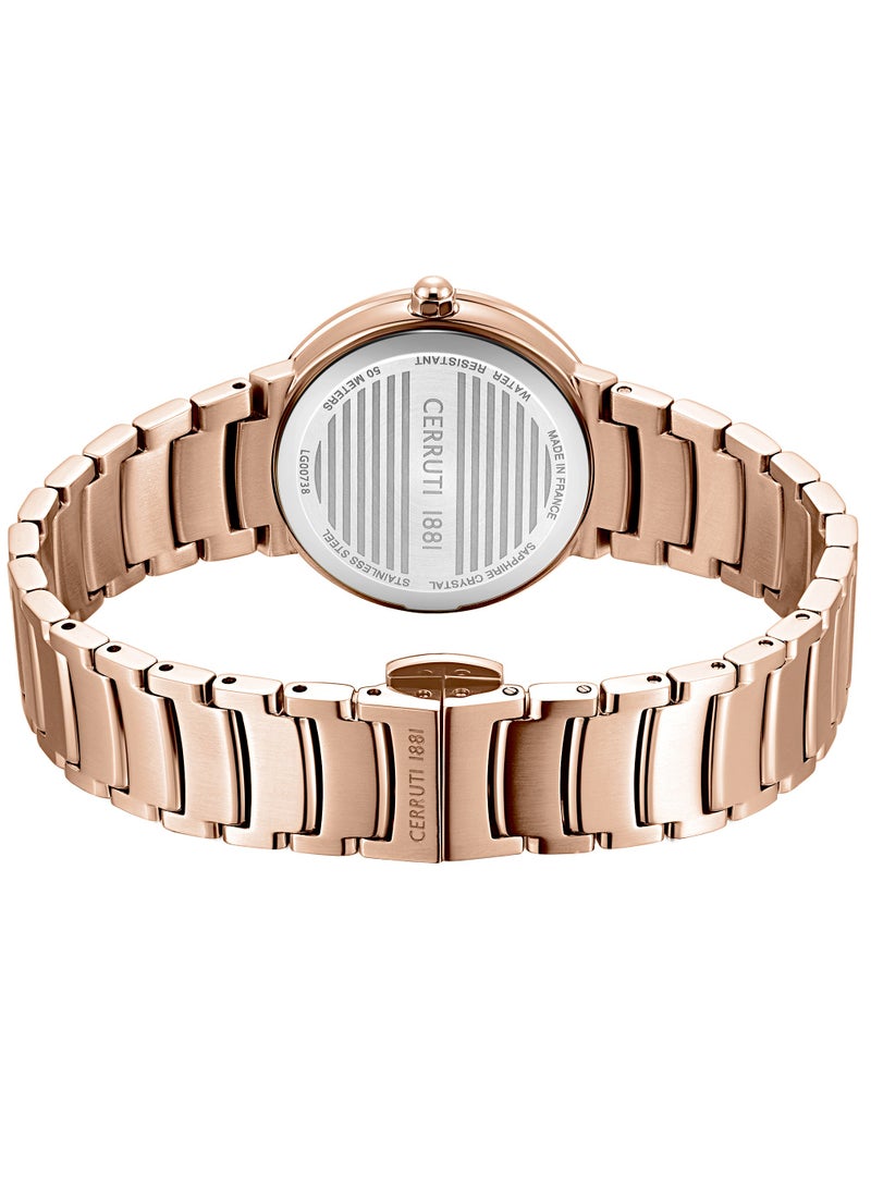 CERRUTI 1881 Women's Filiano Analog Watch - White Mother of Pearl Dial, Gold Rose Topring, Bracelet  - Image 4