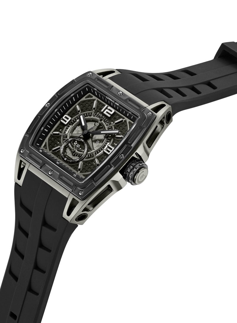 CERRUTI 1881 Men's Cerruti 1881 Belluno Multifunction Watch for Men - Tonneau Case, Black Smoked Transparent Dial, Black Silicon Strap  - Image 2