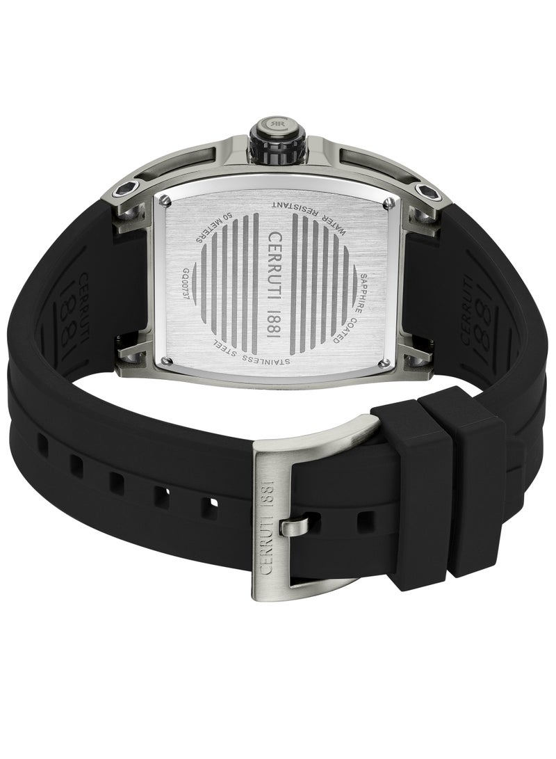 CERRUTI 1881 Men's Cerruti 1881 Belluno Multifunction Watch for Men - Tonneau Case, Black Smoked Transparent Dial, Black Silicon Strap  - Image 4
