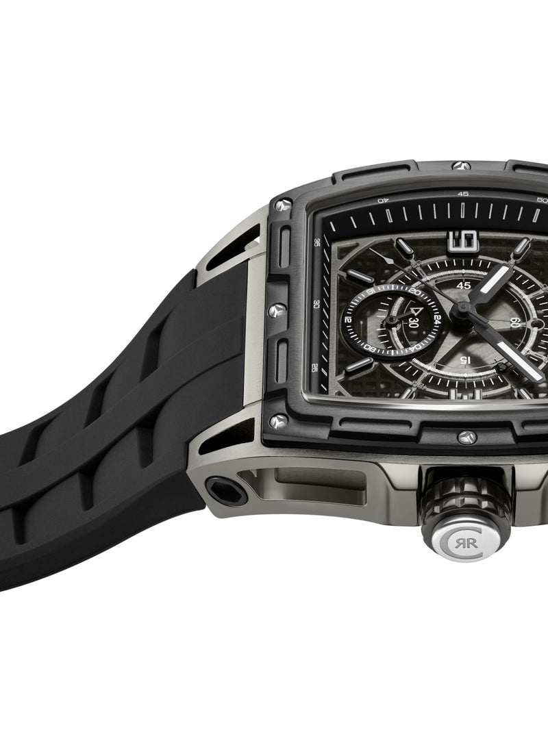 CERRUTI 1881 Men's Cerruti 1881 Belluno Multifunction Watch for Men - Tonneau Case, Black Smoked Transparent Dial, Black Silicon Strap  - Image 3