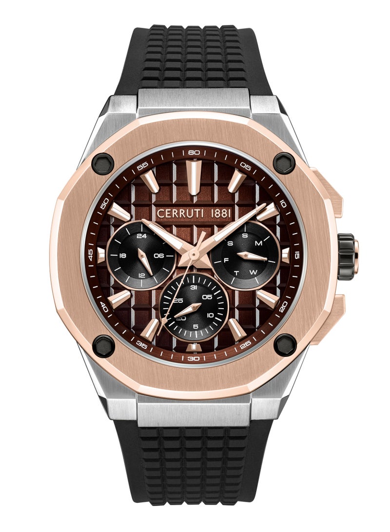 CERRUTI 1881 Men's Razzuolo Multifunction Watch - Chocolate Brown Gradient Dial, Brown Silicone Strap - Image 1