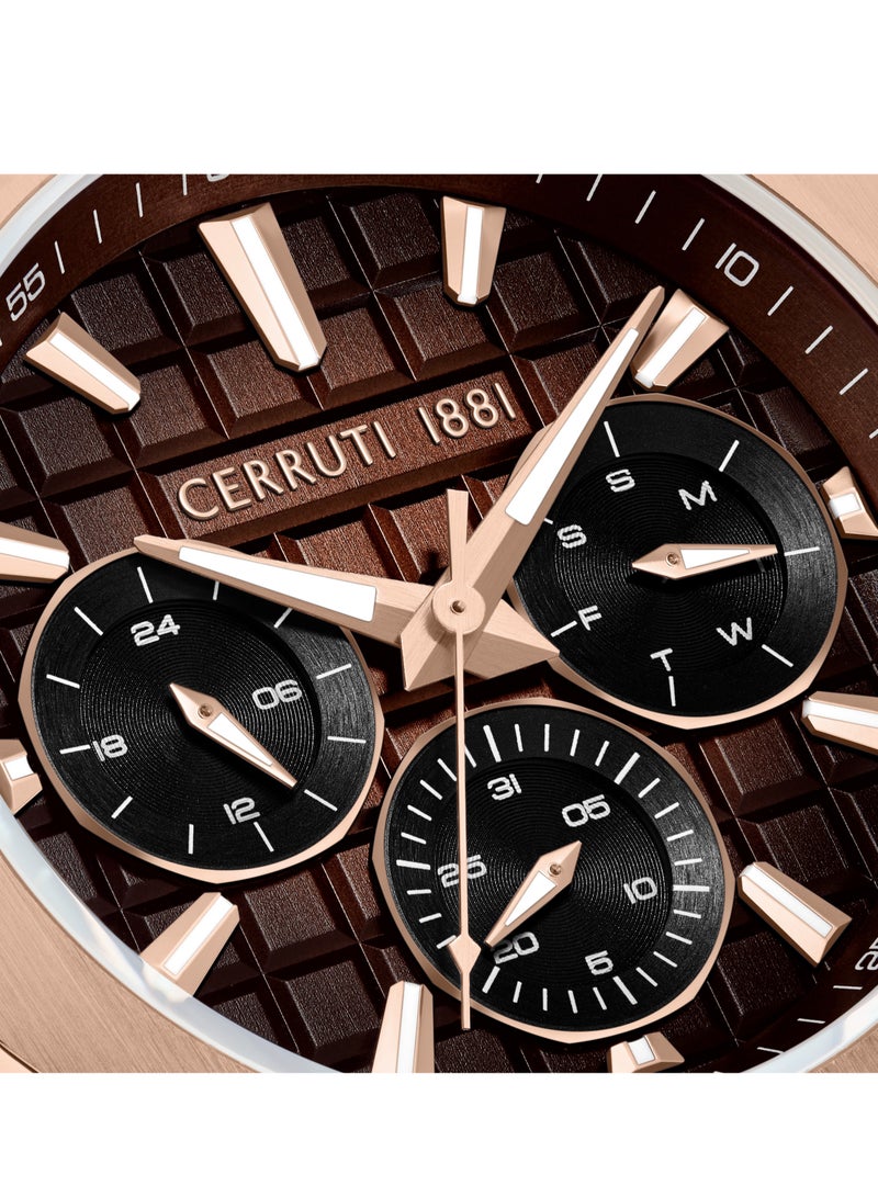 CERRUTI 1881 Men's Razzuolo Multifunction Watch - Chocolate Brown Gradient Dial, Brown Silicone Strap - Image 3