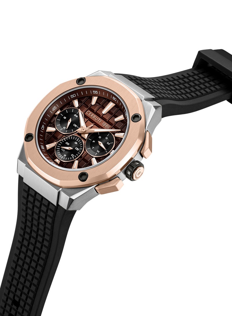CERRUTI 1881 Men's Razzuolo Multifunction Watch - Chocolate Brown Gradient Dial, Brown Silicone Strap - Image 2