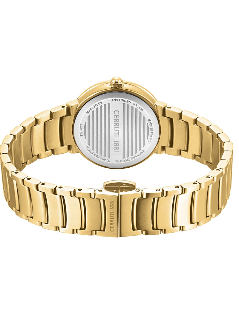 CERRUTI 1881 Women's Filiano Analog Watch - White Mother of Pearl Dial, Gold Plated Engraved Topring, Bracelet  - Image 4
