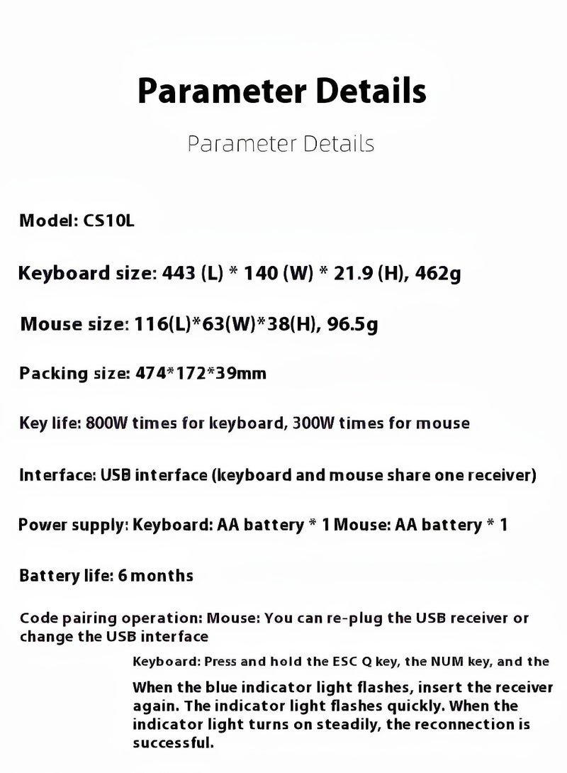 HP - CS10L 2.4GHz Wireless Keyboard & Mouse Combo, Reliable Wireless Connection, Quiet Keys, Ergonomic Design for Business & Home Black - Image 1