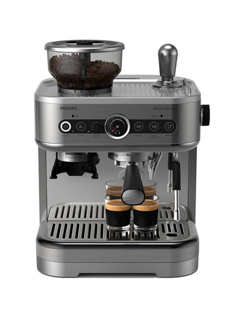 Barista Brew Semi-Automatic Espresso Machine, 280 G Dual Bean Container, 58 Mm Stainless Steel Portafilter, Premium Calibrated Tamper, Pid Temperature Control And Pre-Infusion,Metal Conical Burr Grinder With 15 Grind Sizes,15 Bar Pressure 450 ml 1350 W PSA3228/01 Silver