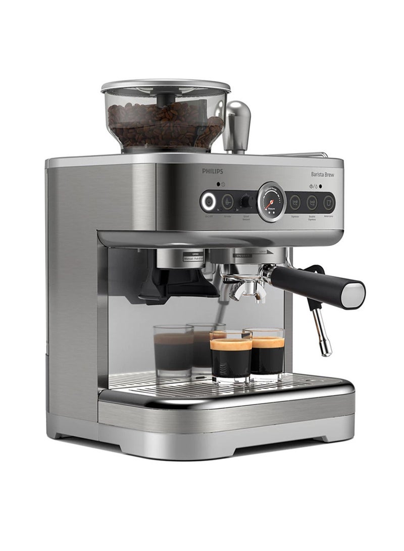 Philips - Barista Brew Semi-Automatic Espresso Machine, 280 G Dual Bean Container, 58 Mm Stainless Steel Portafilter, Premium Calibrated Tamper, Pid Temperature Control And Pre-Infusion,Metal Conical Burr Grinder With 15 Grind Sizes,15 Bar Pressure 450 ml 1350 W PSA3228/01 Silver - Image 1