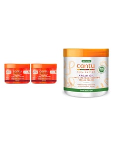 Cantu Cantu Coconut Curling Cream for Natural Hair 12 oz (Pack of 2) & Leave-In Conditioning Repair Cream with Argan Oil 16 oz Bundle 12 oz (Pack of 2) & 16 oz Bundle  - Image 1