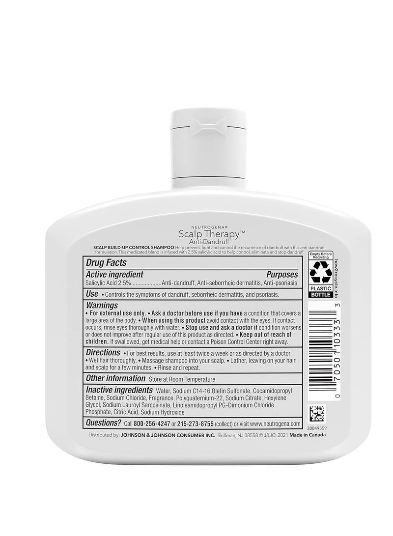 Neutrogena - Neutrogena Scalp Therapy Anti-Dandruff Shampoo for Scalp Build-up Control, 2.5% salicylic acid, with Apple Cider Vinegar Fragrance, 12 fl oz - Image 1