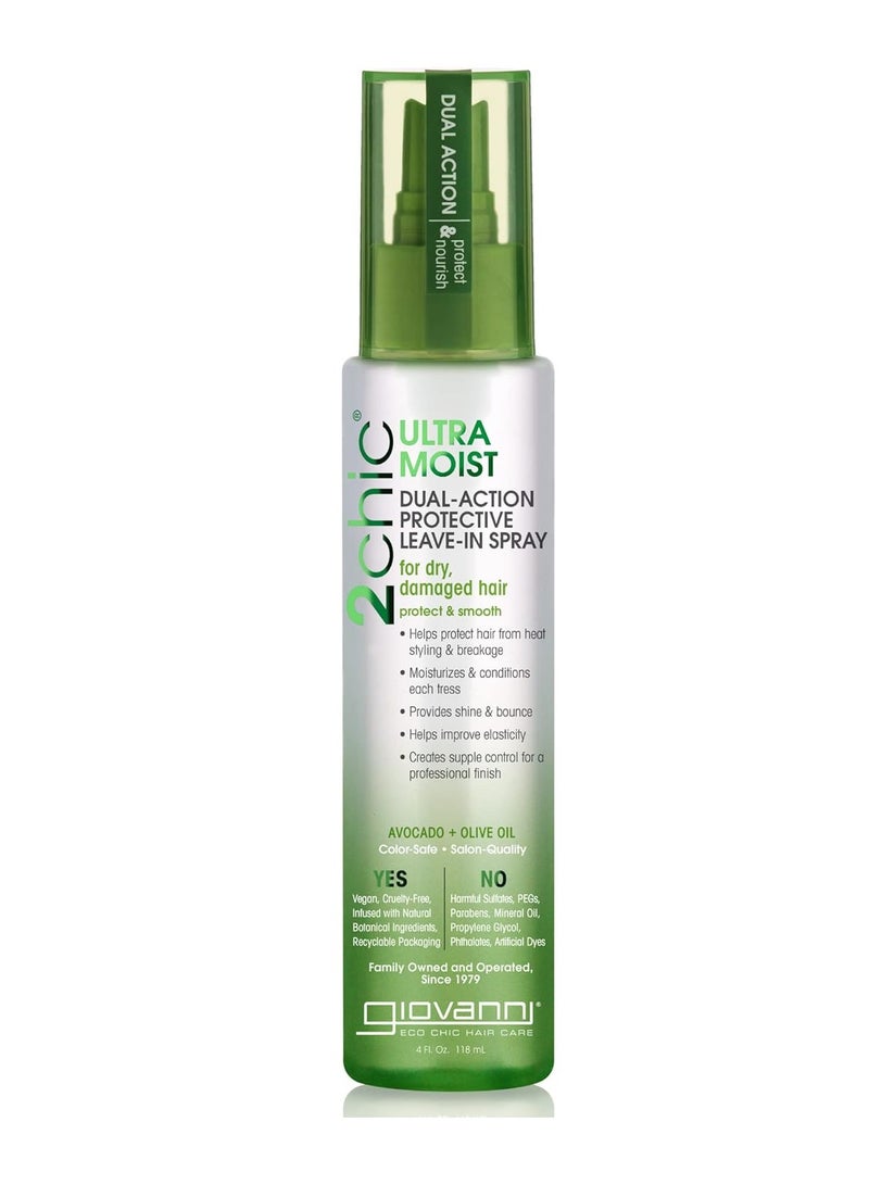 GIOVANNI 2chic Ultra-Moist Dual Action Protective Leave-In Spray - Protects from Heat Styling Breakage, Avocado & Olive Oil, Aloe Vera, Shea Butter, Botanical Extracts, No Parabens, Color Safe 4 fl oz - Image 1
