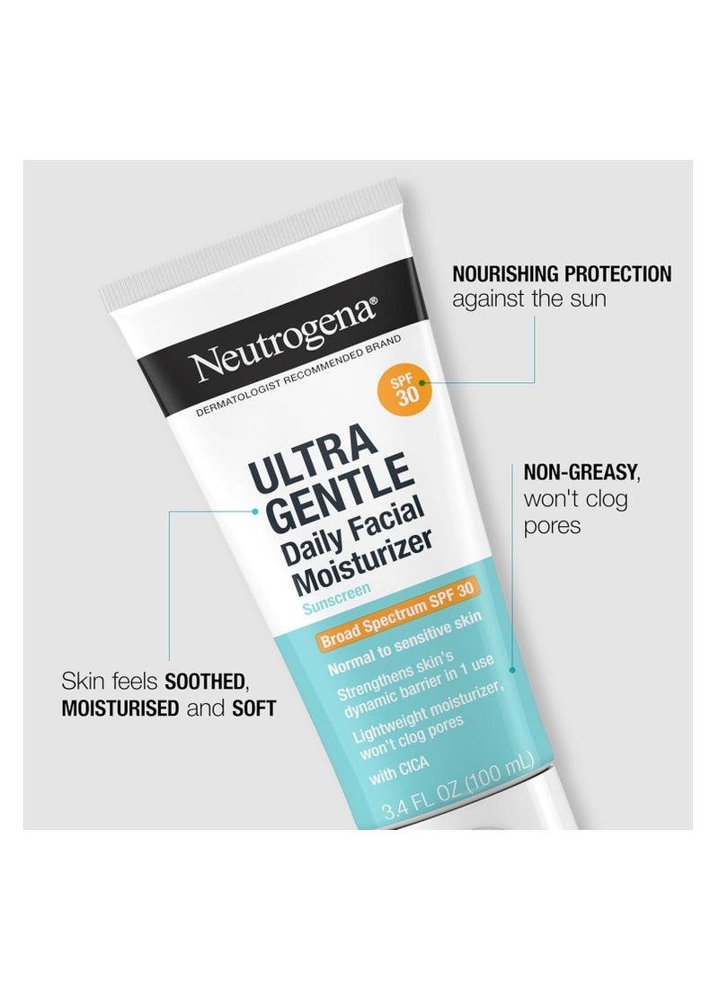 نيوتروجينا Neutrogena Ultra Gentle Daily Facial Moisturizer with SPF 30 Sunscreen with CICA, Lightweight Face Lotion with Broad Spectrum SPF 30 for Normal to Sensitive Skin, Fragrance-Free 100 mlml - Image 2