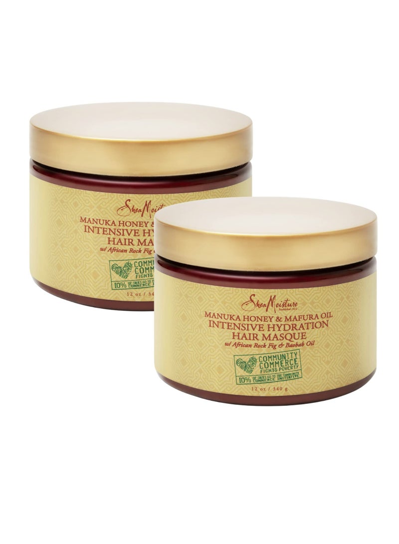 SheaMoisture SheaMoisture Hair Mask Moisturizer, Manuka Honey & Mafura Oil, Intensive Hydration Hair Masque, Curly Hair Products, Coconut Oil, Organic Shea Butter, African Rock Fig & Baobab Oil (2 Pack-12 Oz Ea) - Image 1