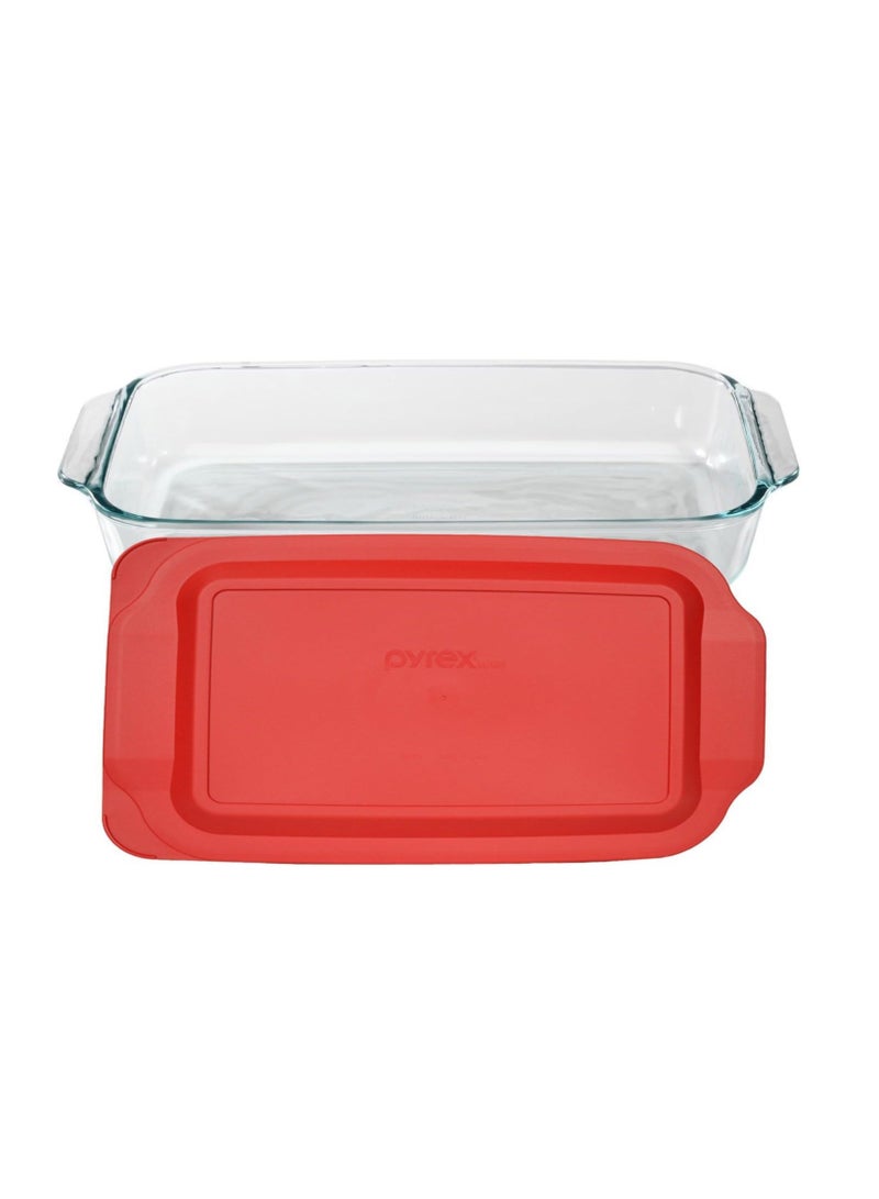 PYREX Pyrex Basics 3 Quart Glass Oblong Baking Dish with Red Plastic Lid -9 inch x 13 inch x 2 inch - Original Genuine Pyrex - Made in the USA Clear Glass Red Lid - Image 1