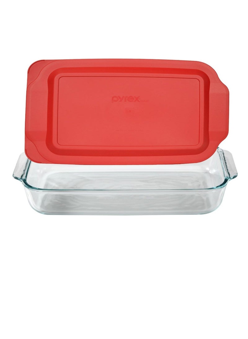 PYREX Pyrex Basics 3 Quart Glass Oblong Baking Dish with Red Plastic Lid -9 inch x 13 inch x 2 inch - Original Genuine Pyrex - Made in the USA Clear Glass Red Lid - Image 2