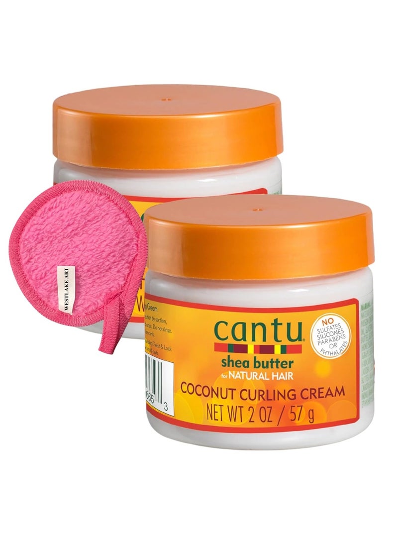Cantu Coconut Curling Cream, 2 Oz, Bundle Makeup Cleansing Cloth Define & Hydrate Curls with innate Coconut Oil, Lightweight & Non-Greasy, for Curly, Curl cream, Coily Hair 2 Fluid Ounces (Pack of 2)  - Image 1
