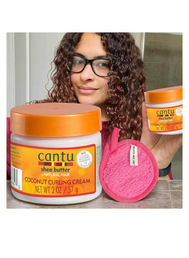 Cantu Coconut Curling Cream, 2 Oz, Bundle Makeup Cleansing Cloth Define & Hydrate Curls with innate Coconut Oil, Lightweight & Non-Greasy, for Curly, Curl cream, Coily Hair 2 Fluid Ounces (Pack of 2)  - Image 3