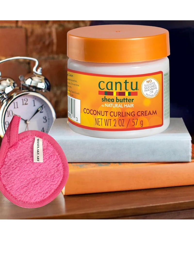 Cantu Coconut Curling Cream, 2 Oz, Bundle Makeup Cleansing Cloth Define & Hydrate Curls with innate Coconut Oil, Lightweight & Non-Greasy, for Curly, Curl cream, Coily Hair 2 Fluid Ounces (Pack of 2)  - Image 2