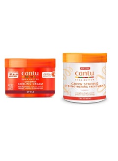 Cantu Cantu Coconut Curling Cream 12 oz & Grow Strong Strengthening Treatment 6 oz Bundle 6 Fluid Ounces, 12 Fluid Ounces  - Image 1
