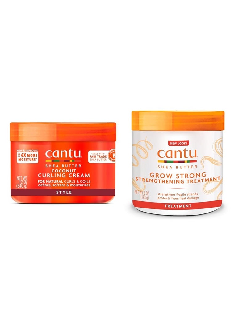 Cantu Cantu Coconut Curling Cream 12 oz & Grow Strong Strengthening Treatment 6 oz Bundle 6 Fluid Ounces, 12 Fluid Ounces  - Image 1