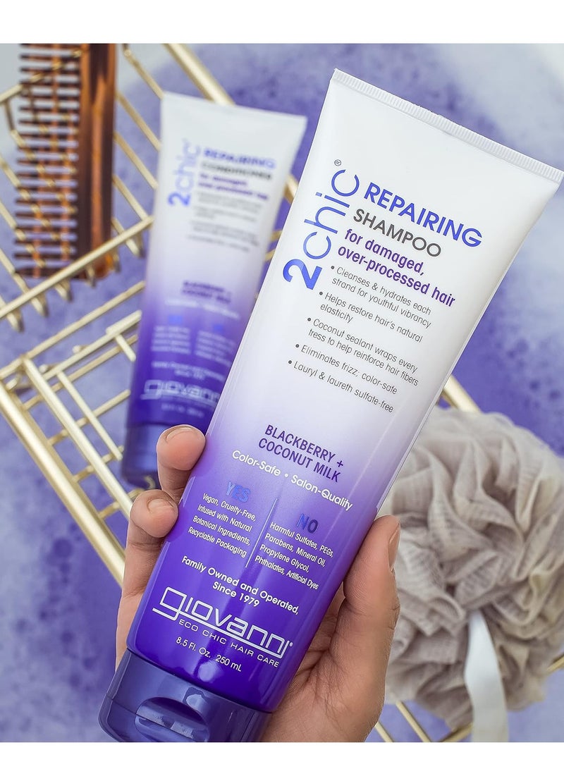 Giovanni GIOVANNI 2chic Ultra-Repairing Shampoo Set - For Damaged, Over-Processed Hair, Helps Restore Hair's Natural Elasticity, Blackberry & Coconut Oil, Argan, Shea Butter, Color Safe - 8.5 oz Each  - Image 2