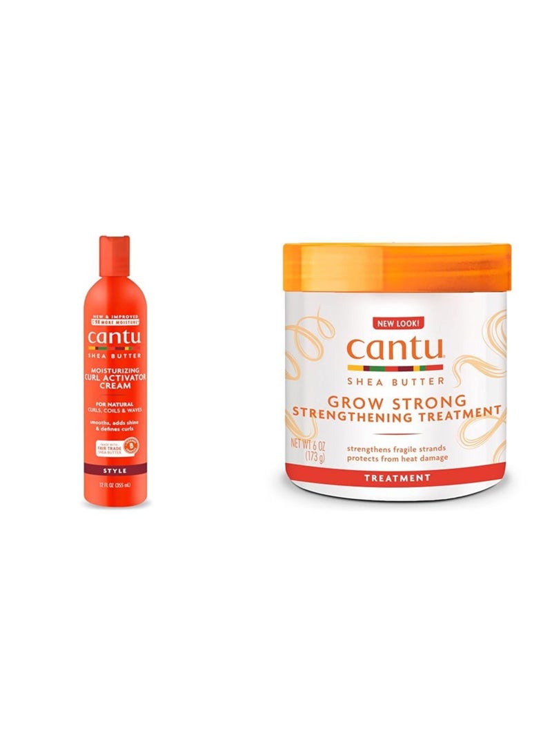 Cantu Cantu Moisturizing Curl Activator Cream 12 oz & Strengthening Treatment 6 oz Bundle for Natural Hair 12 fl oz and 6 oz  - Image 1