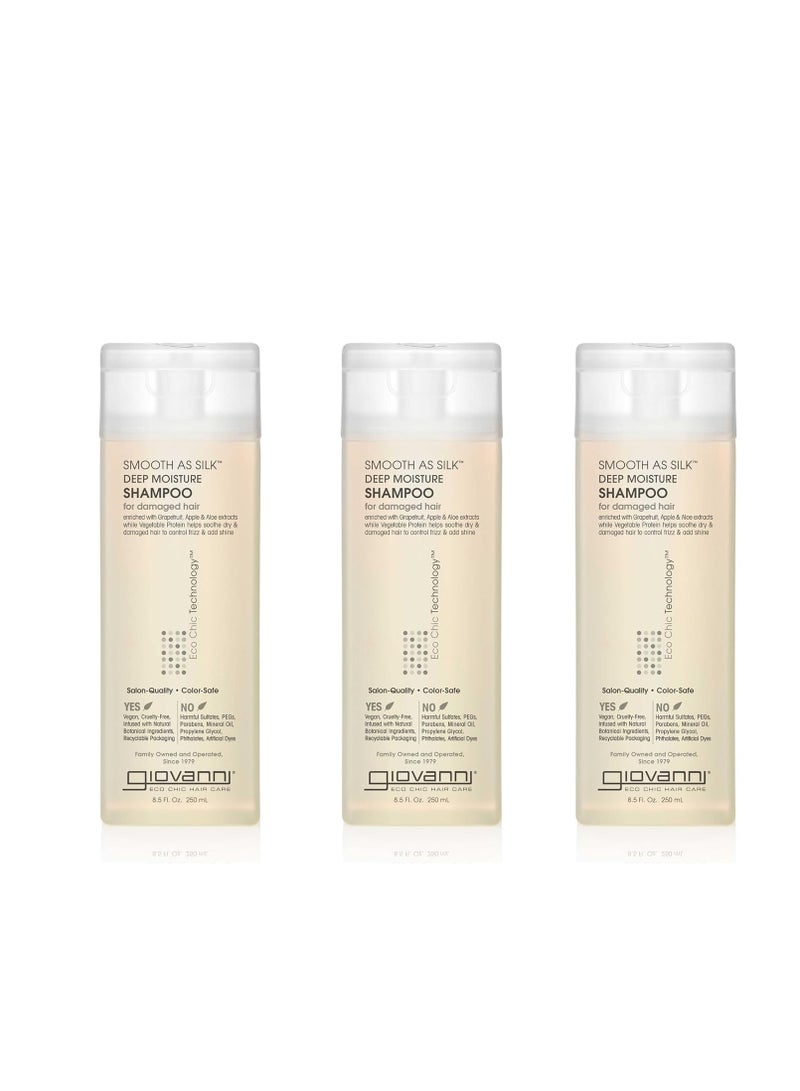 Giovanni GIOVANNI Eco Chic Smooth as Silk Deep Moisture Shampoo - Apple + Aloe Extracts, Calms Frizz, Detangles, Wash & Go, Lauryl & Laureth Sulfate Free, Paraben Free, Color Safe - 8.5 oz (Pack of 3)  - Image 1