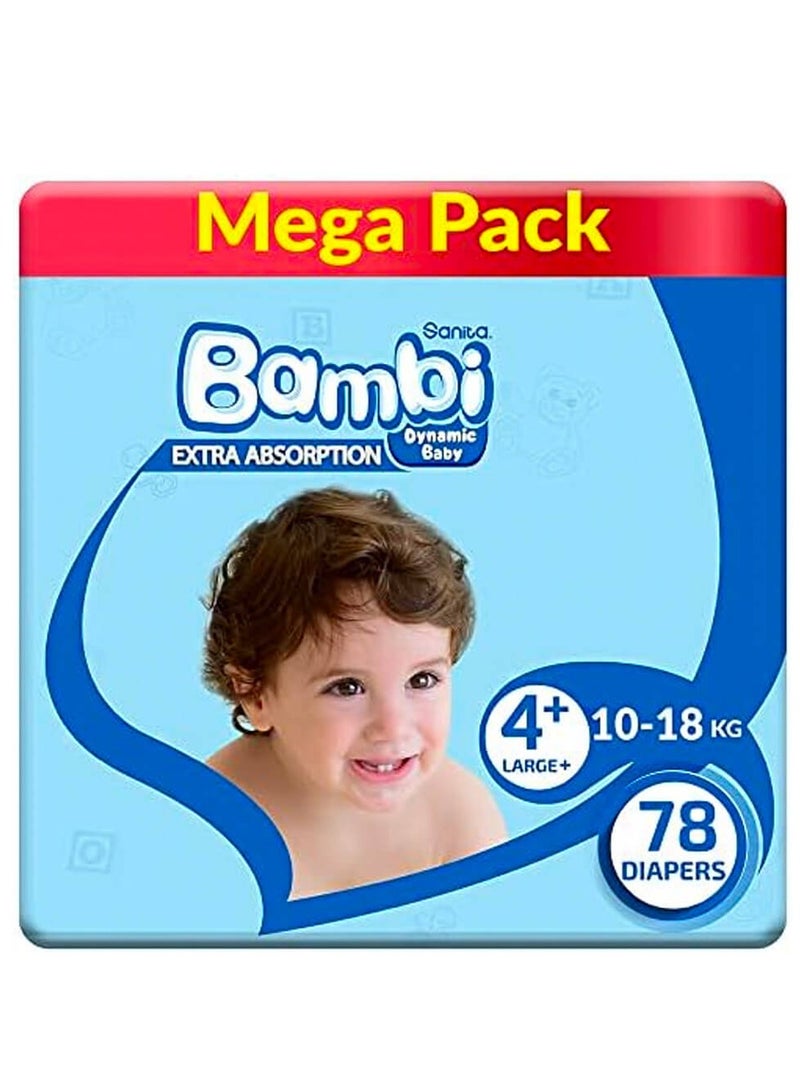 بيبي جوي Baby Diapers, Size 4+, Large, 10-18 Kg, Mega Pack, 78 Diapers 