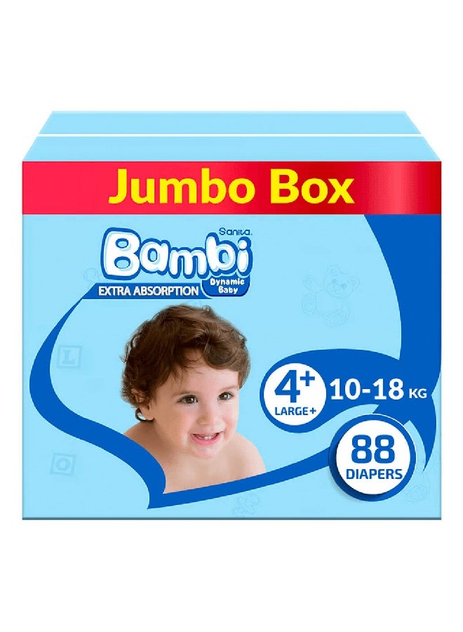 بيبي جوي Baby Diapers, Size 4+, Large 10-18 Kg, Jumbo Box, 88 Diapers