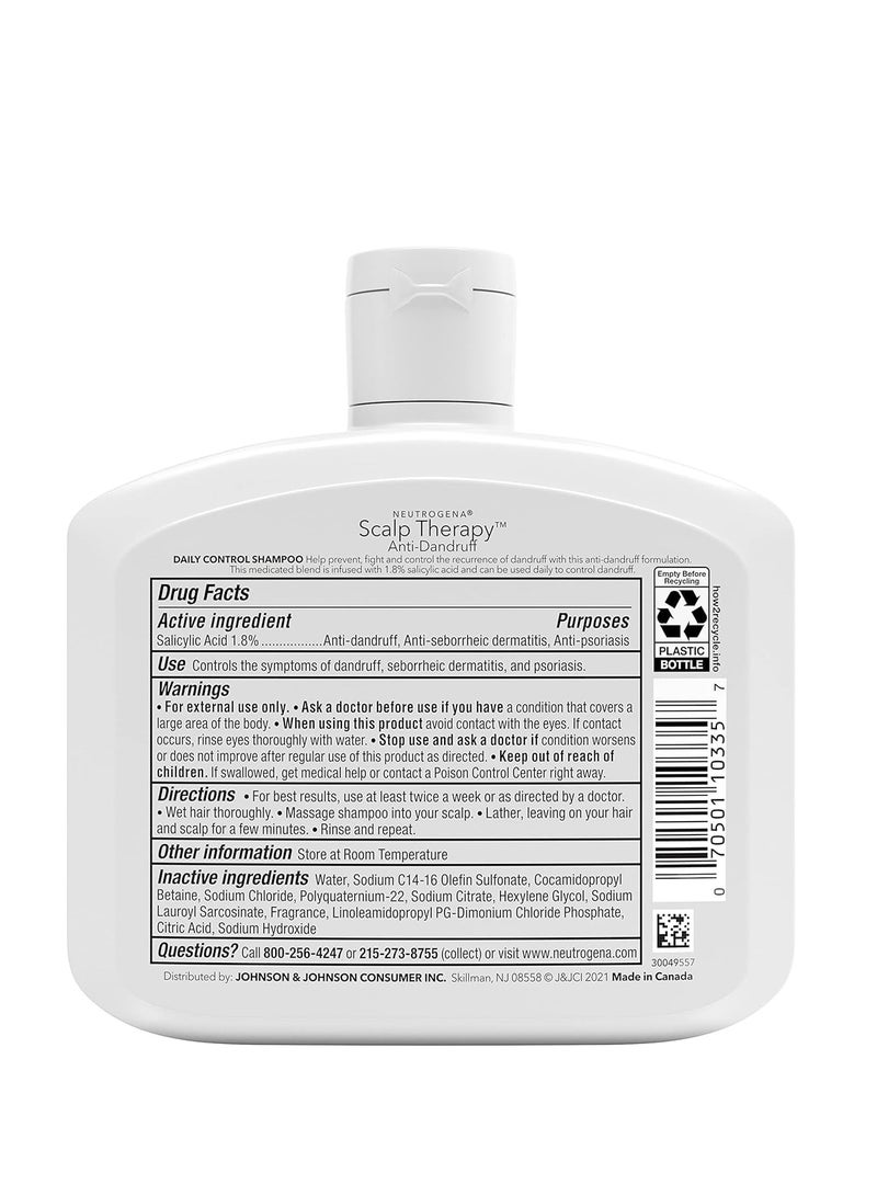 Neutrogena Neutrogena Scalp Therapy Anti-Dandruff Shampoo Daily Control, 1.8% salicylic acid, with fragrance of warm vanilla & toasted coconut notes, 12 fl oz - Image 2