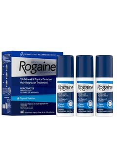 Rogaine Men's Rogaine Extra Strength 5% Minoxidil Topical Solution for Thin Hair, Hair Loss Treatment to Regrow Fuller, Thicker Hair, 3 Month Supply 60 ml (3 bottles)ml  - Image 1
