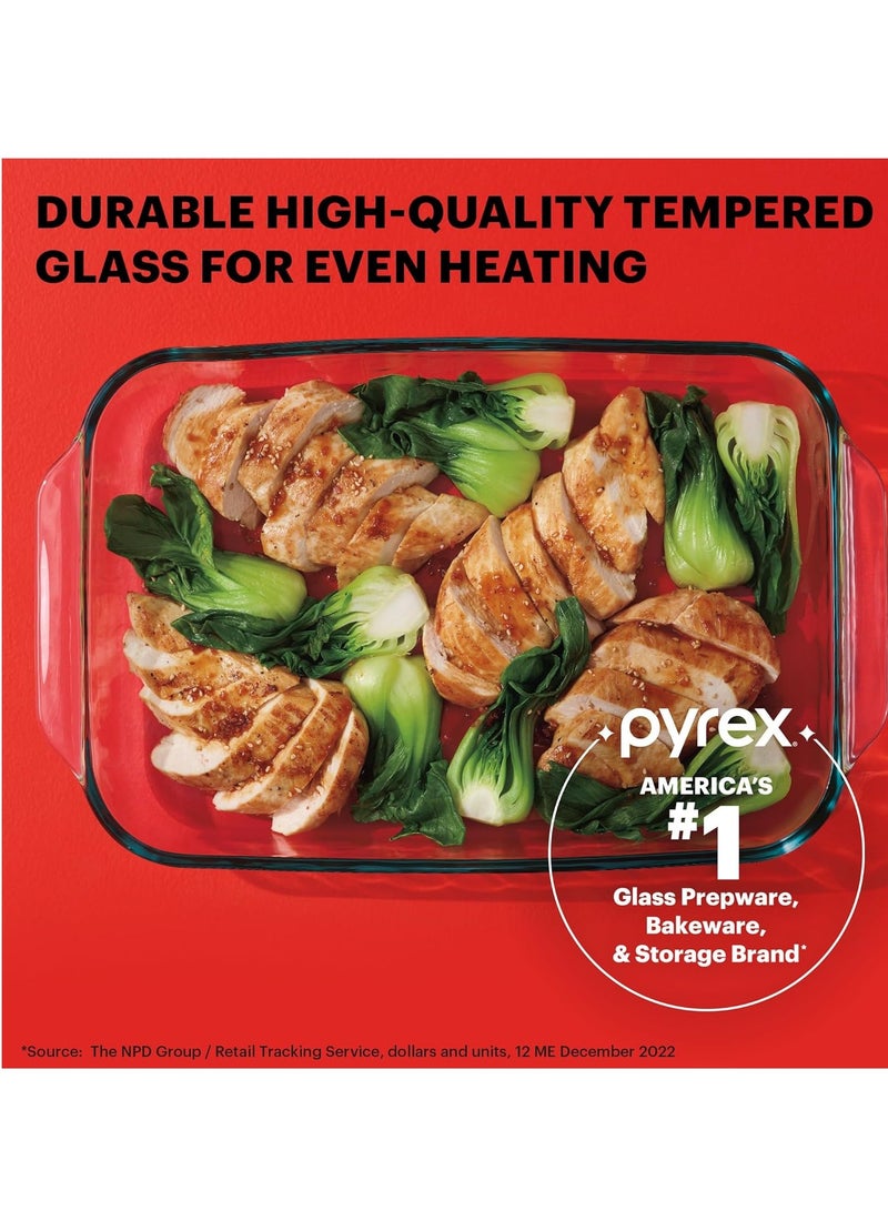 PYREX Pyrex Easy Grab 4-Pack Glass Baking Dish Set (1.5QT, 2QT, 3QT, 8"x8") with BPA-Free Lids, Rectangular Bakeware Set, Dishwasher, Microwave, Freezer & Pre-Heated Oven Safe Red - Image 2