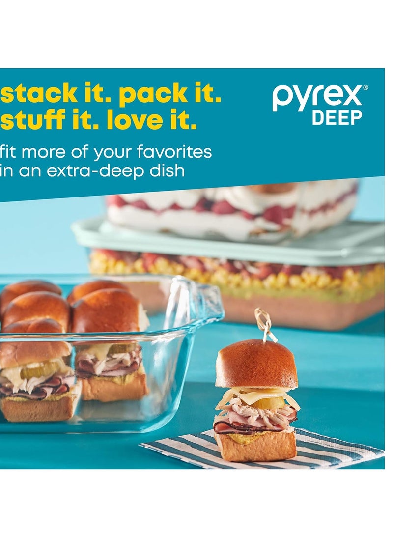 PYREX Deep3-Pack Glass Baking Dish Set (9"x13", 7"x11", 8"x8") With BPA-Free Lids, Rectangular Glass Bakeware, Dishwasher, Microwave, Freezer & Pre-Heated Oven Safe Clear - Image 2