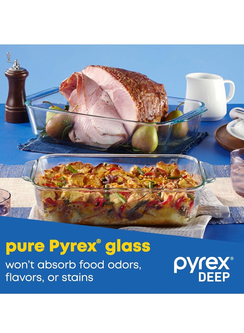 PYREX Deep3-Pack Glass Baking Dish Set (9"x13", 7"x11", 8"x8") With BPA-Free Lids, Rectangular Glass Bakeware, Dishwasher, Microwave, Freezer & Pre-Heated Oven Safe Clear - Image 4