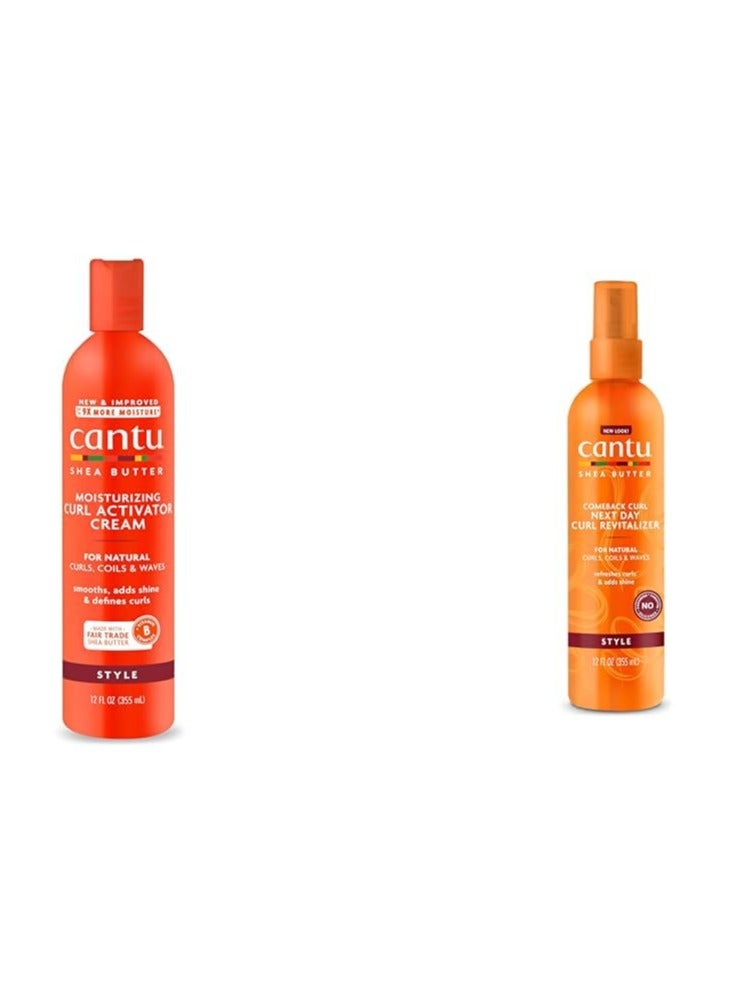 Cantu - Moisturizing Curl Activator Cream 12 fl oz & Comeback Curl Revitalizer Mist Bundle for Natural Hair 12 fl oz (Pack of 2) - Image 1