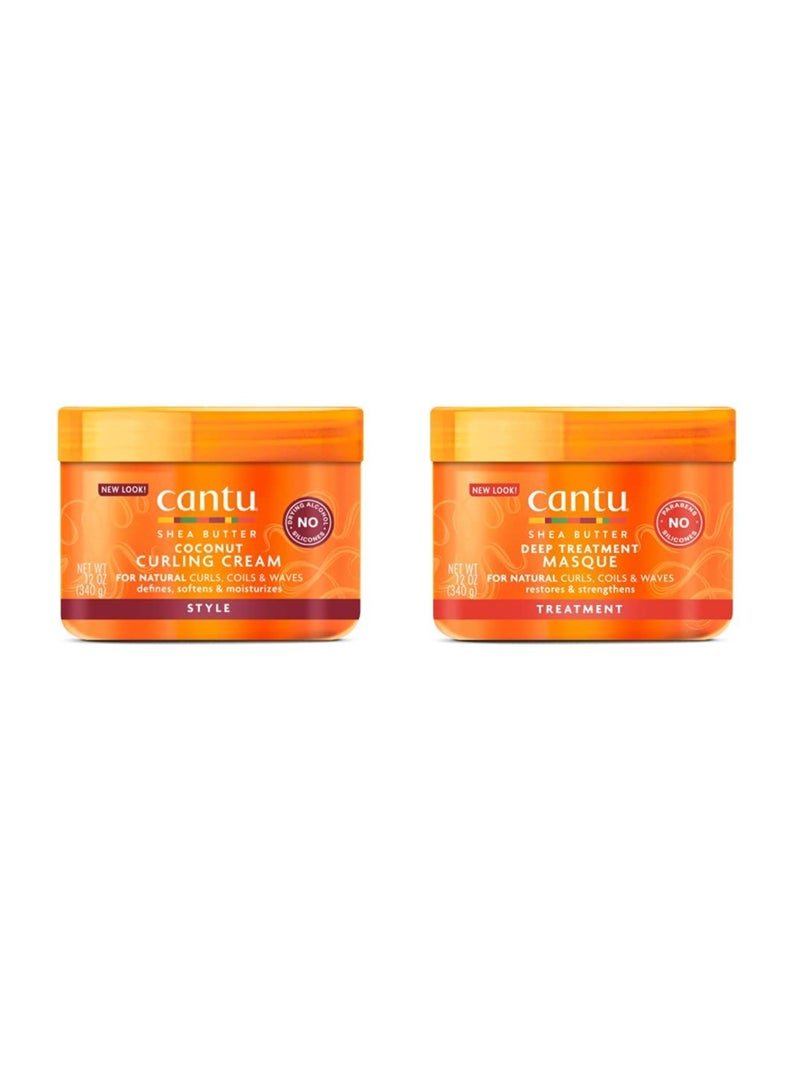 Cantu Deep Treatment & Styling Bundle with Pure Shea Butter 12 oz - Pack of 2 