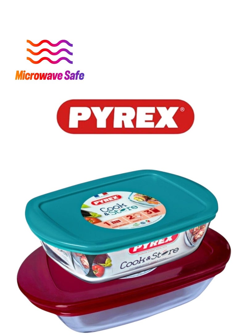 Pyrex Cook & Go Rectandular Storage Dish 400ml – Pack of 2 | Airtight, Oven & Microwave Safe