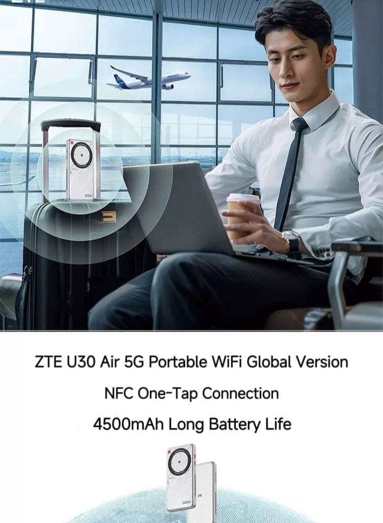 ZTE U30 Air 5G Portable WiFi Router, Dual Network, Up to 650Mbps, NFC One-Touch Connect , 4500mAh Battery, Global Unlocked,White/ Green - Image 3