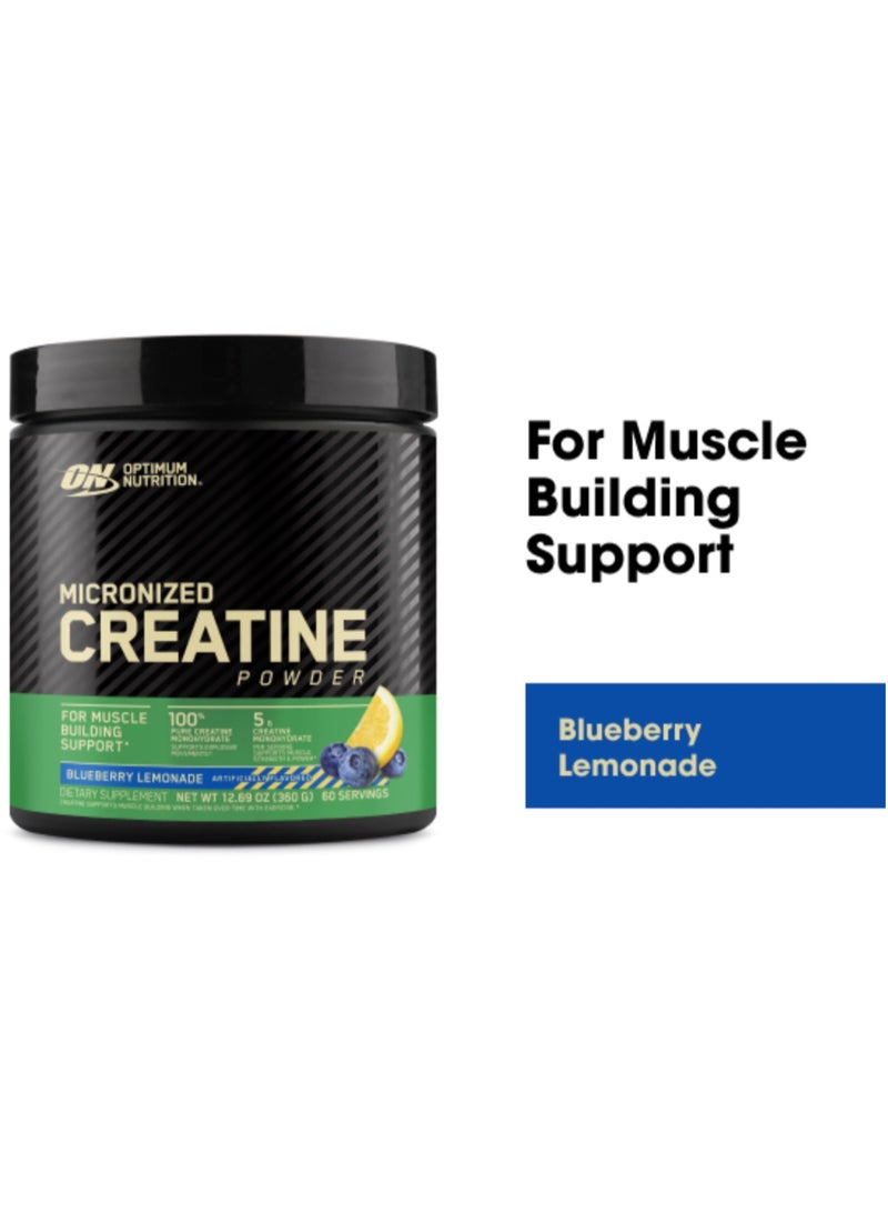 Optimum Nutrition - Micronized Creatine Monohydrate Powder, Supports Muscle Size, Strength & Performance Blueberry Lemonade Creatine, 60 Servings, 360 Grams - Image 1