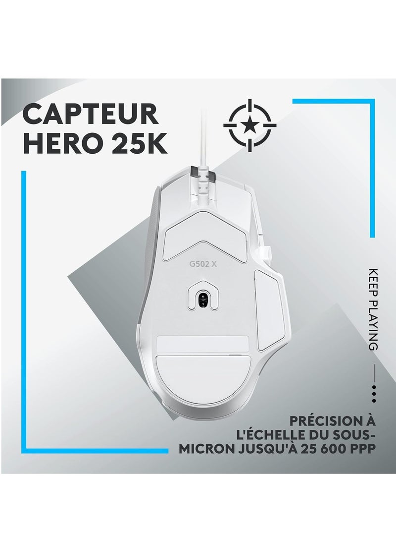Logitech - G502 X Wired Gaming Mouse with Optical-Mechanical Key Switches, LIGHTFORCE Hybrid Technology and HERO 25K Sensor for PC/Mac OS/Windows - White, USB - Image 1
