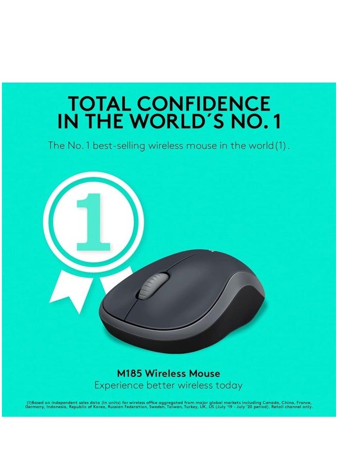 Logitech - M185 2.4GHz Wireless Mouse with USB Nano Receiver, 12 Month Battery Life, 1000 DPI Optical Tracking, Left and Right Handed Users, Compatible with PC, Mac and Laptop - Black - Image 1