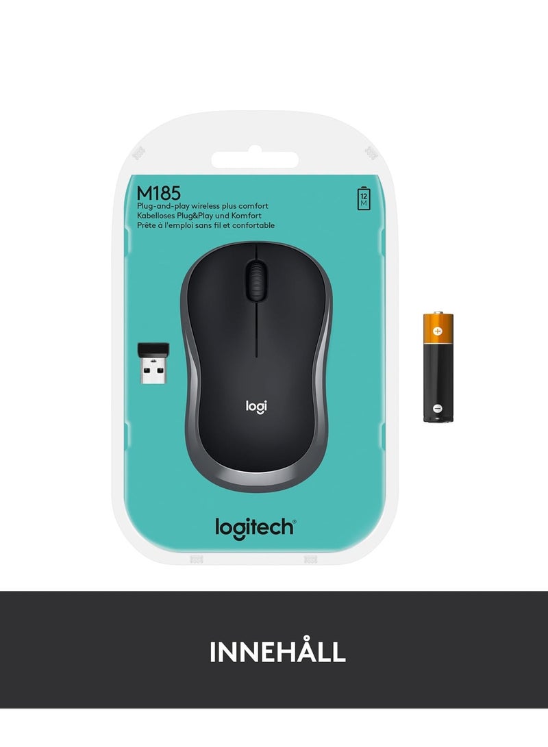 Logitech - M185 2.4GHz Wireless Mouse with USB Nano Receiver, 12 Month Battery Life, 1000 DPI Optical Tracking, Left and Right Handed Users, Compatible with PC, Mac and Laptop - Black - Image 1